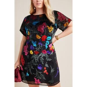 Maeve Anthropologie Alisa Burnout Velvet Tee Dress Sheer Black Size 12